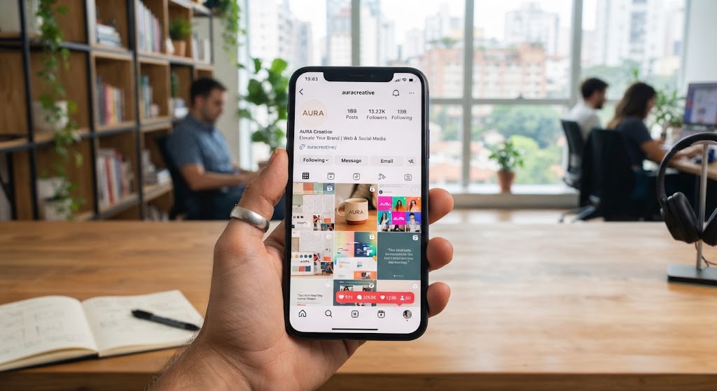 Feed de Instagram de una marca en un teléfono