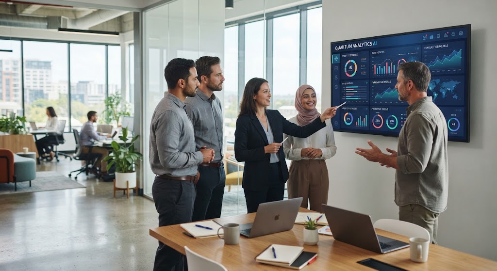 Equipo revisando un dashboard de inteligencia artificial