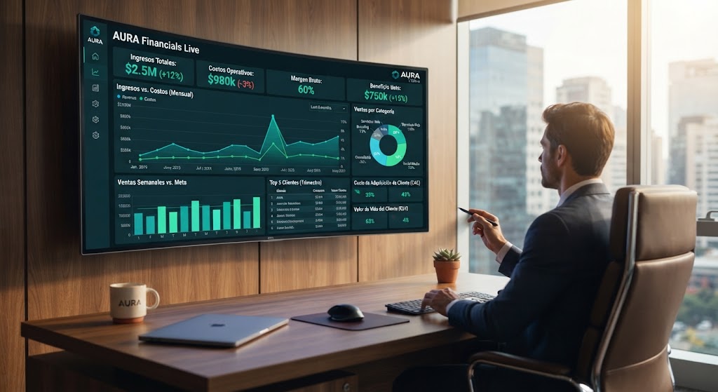 Dashboard financiero con ventas y costos